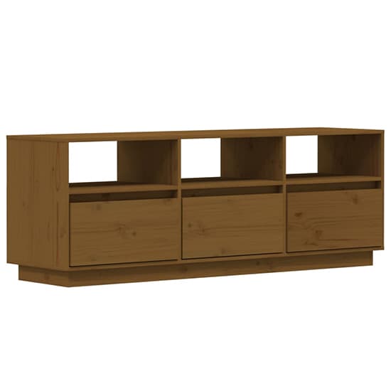 Qwara Pine Wood TV Stand With 3 Drawers In Honey Brown_4
