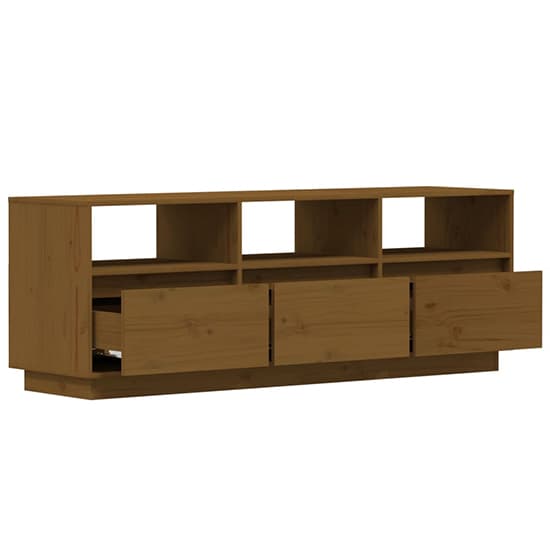 Qwara Pine Wood TV Stand With 3 Drawers In Honey Brown_5