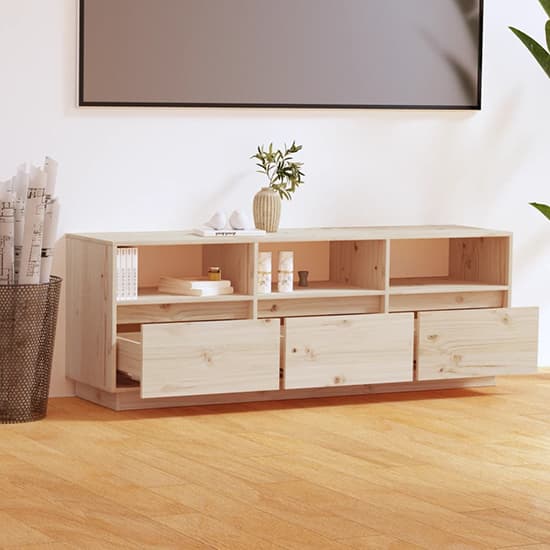 Qwara Pine Wood TV Stand With 3 Drawers In Natural_2