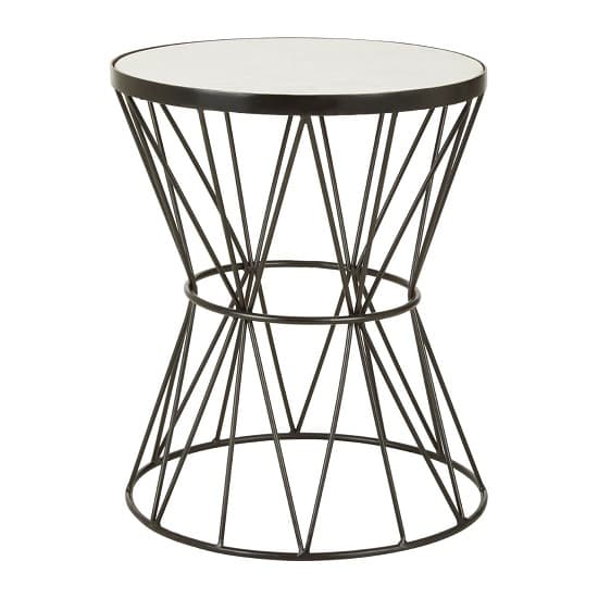 Mekbuda Round White Marble Top Side Table With Corset Frame_3