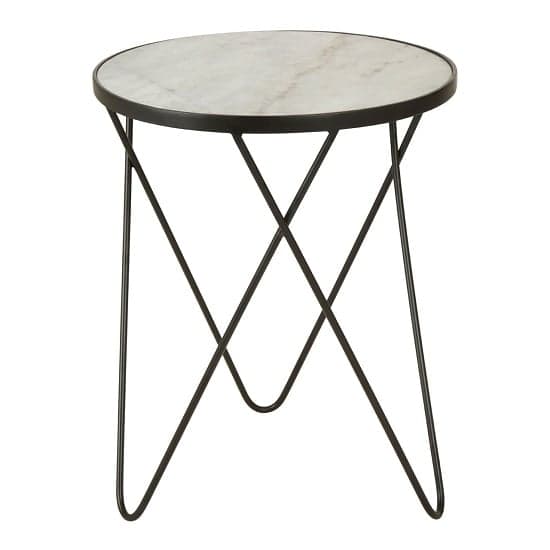 Mekbuda Round White Marble Top Side Table With Black Frame_1