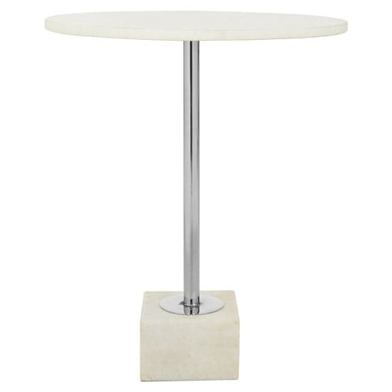 Mekbuda White Marble Top Side Table With Nickel Steel Base_1