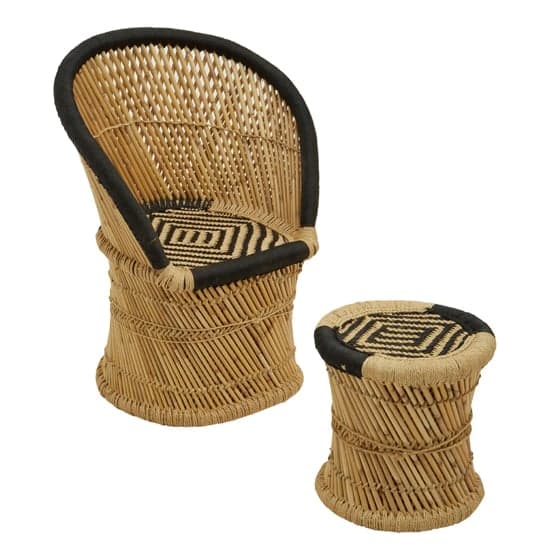 Radford Kids Bamboo Chair And Stool In Natural And Black_2