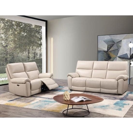 Radford Leather Electric Recliner 3 Seater Sofa In Chalk_3