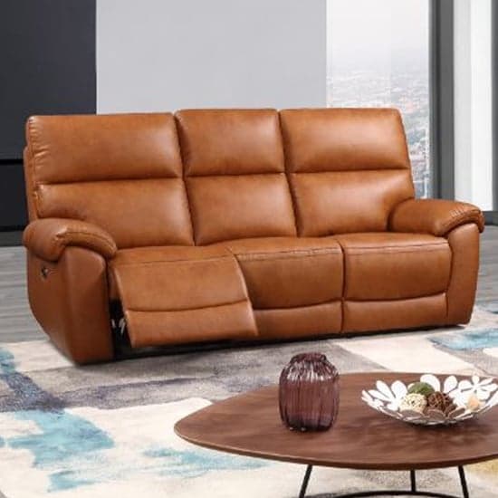 Radford Leather Electric Recliner 3 Seater Sofa In Tan_1