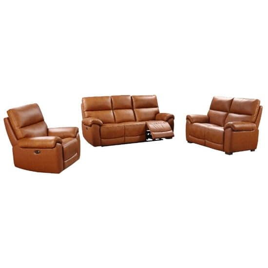 Radford Leather Electric Recliner Sofa Suite In Tan_2