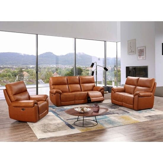 Radford Leather Electric Recliner Sofa Suite In Tan