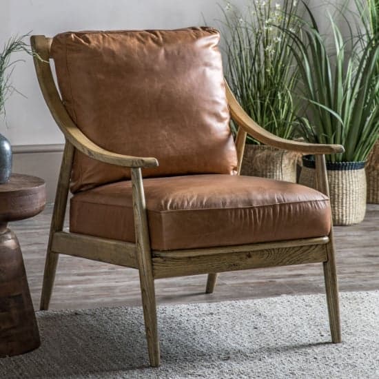 Radiant Leather Armchair With Wooden Frame In Brown_1