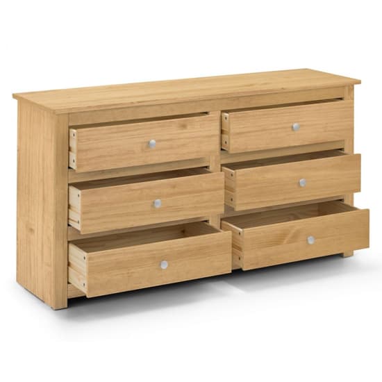 Raddix Wide Wooden Chest Of Drawers In Waxed Pine With 6 Drawers_3