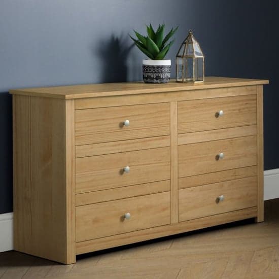 Raddix Wide Wooden Chest Of Drawers In Waxed Pine With 6 Drawers_1