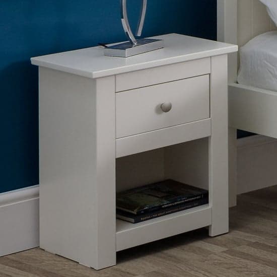 Raddix Wooden Bedside Cabinet In Surf White With 1 Drawer