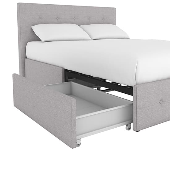 Rosen Linen Fabric King Size Bed With Drawers In Grey Furniture in
