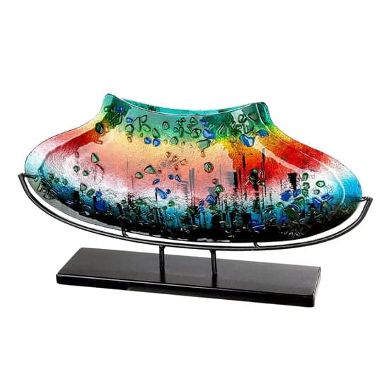 Rainbow Dots Glass Wide Decorative Vase In Multicolor_1