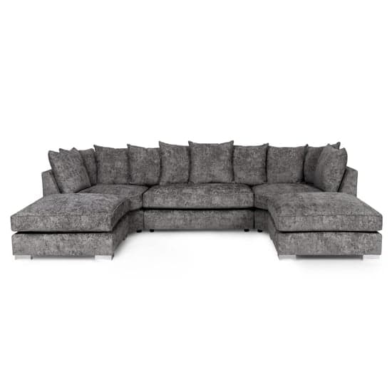 Raine U Shaped Fabric Sofa With Chrome Metal Legs In Grey_2