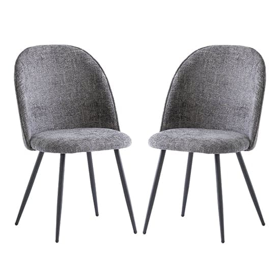 Raisa Graphite Fabric Dining Chairs With Black Legs In Pair