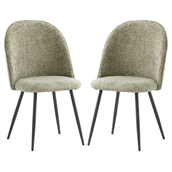 Raisa Olive Fabric Dining Chairs With Black Legs In Pair