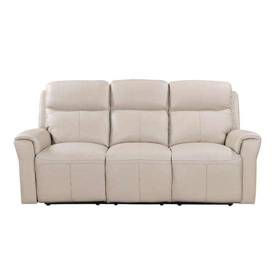 Raivis Leather Electric Recliner 3 Seater Sofa In Stone_4