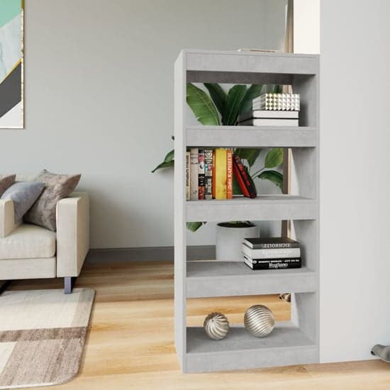 Raivos Wooden Bookshelf And Room Divider In Concrete Effect_2