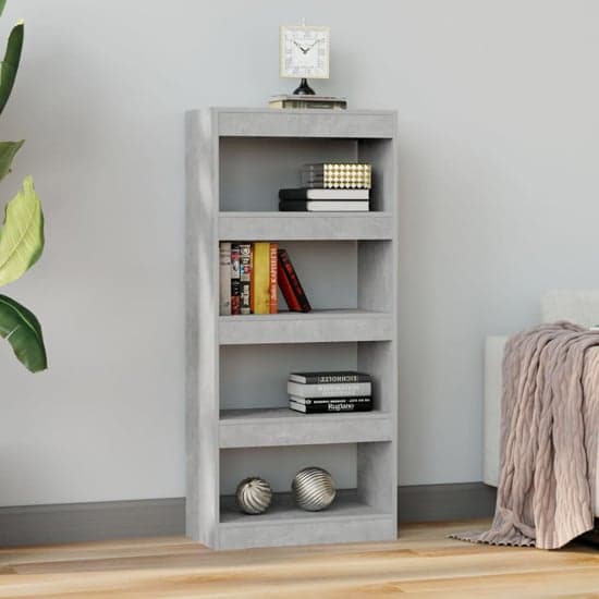 Raivos Wooden Bookshelf And Room Divider In Concrete Effect_1