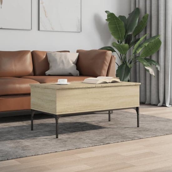 Ramsey Wooden Coffee Table With Metal Frame In Sonoma Oak_1