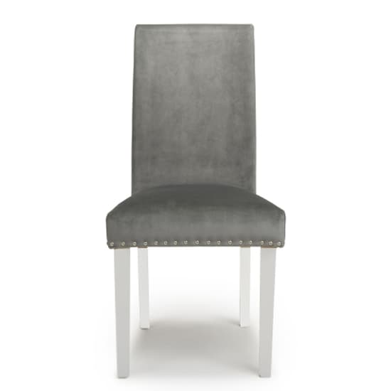 Rabat Grey Velvet Dining Chairs With White Legs In Pair Furniture in