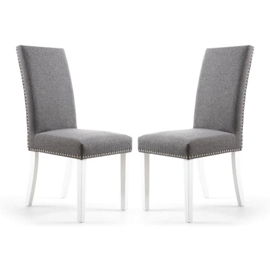 Rabat Steel Grey Linen Dining Chairs And White Legs In Pair_1