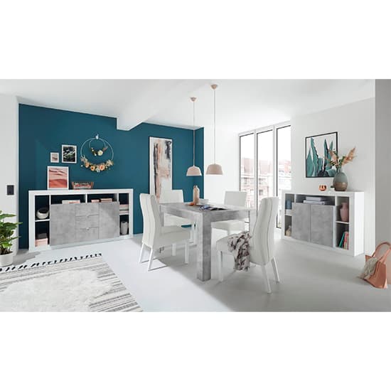 Raya Gloss Sideboard With 2 Doors 3 Drawers In White Concrete_6