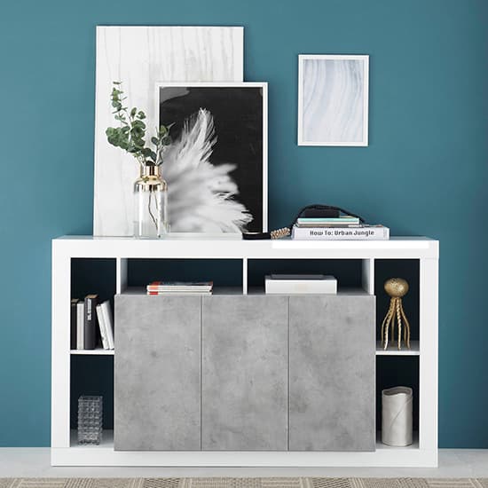 Raya High Gloss Sideboard With 3 Doors And Mirror In White_2