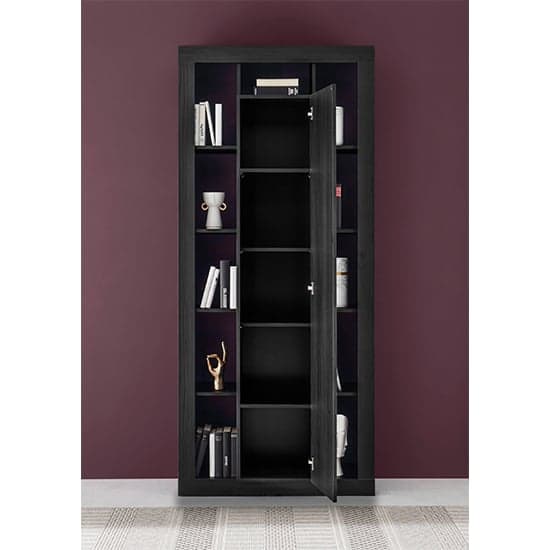 Raya Wooden Bookcase With 1 Door In Black Ash_2