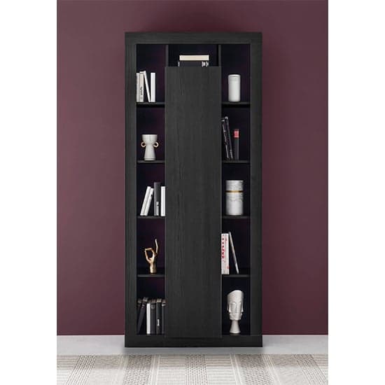 Raya Wooden Bookcase With 1 Door In Black Ash_1
