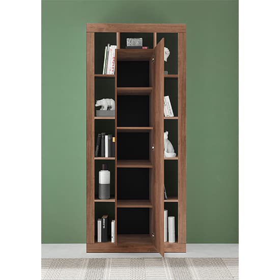 Raya Wooden Bookcase With 1 Door In Mercury_2