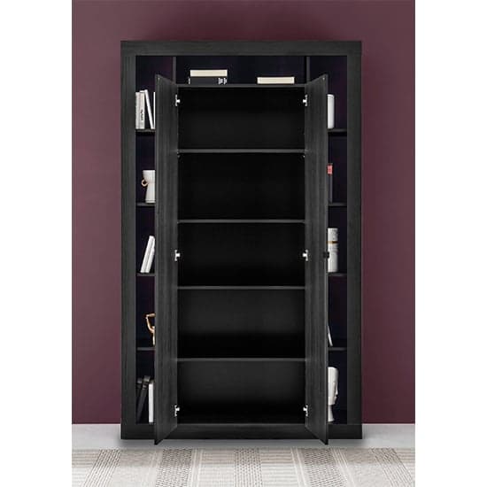 Raya Wooden Bookcase With 2 Doors In Black Ash_2