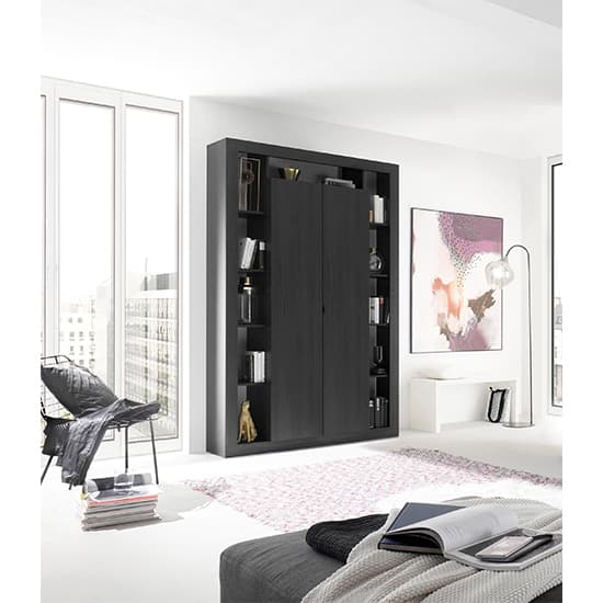 Raya Wooden Bookcase With 2 Doors In Black Ash_5