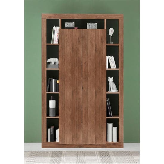 Raya Wooden Bookcase With 2 Doors In Mercury_1