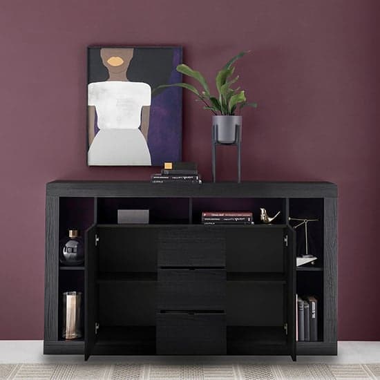 Raya Wooden Sideboard With 2 Doors 3 Drawers In Black Ash_2