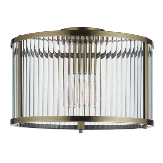 Rayong Glass Shade Flush Ceiling Light In Antique Brass_6