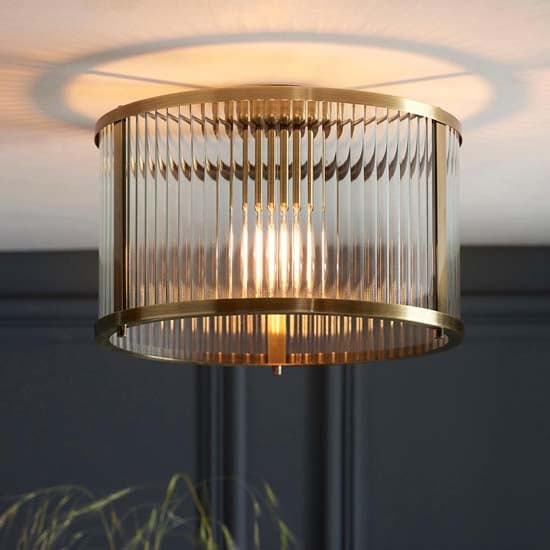 Rayong Glass Shade Flush Ceiling Light In Antique Brass_1