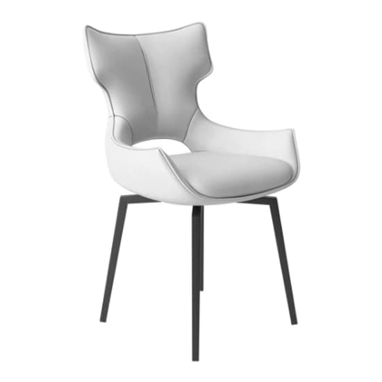 Rayong Swivel White Faux Leather Dining Chairs In Pair_2