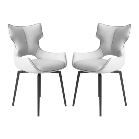 Rayong Swivel White Faux Leather Dining Chairs In Pair_1