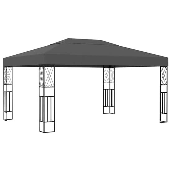 Raziel Large Fabric Gazebo In Anthracite With LED String Lights_3