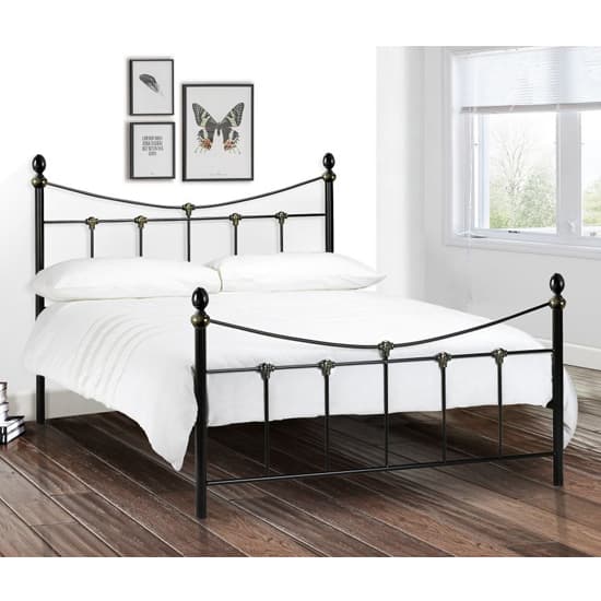 Ranae Metal King Size Bed In Satin Black And Antique Gold