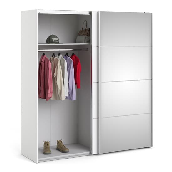 Reck Mirrored Sliding Doors Wardrobe In White With 2 Shelves_4