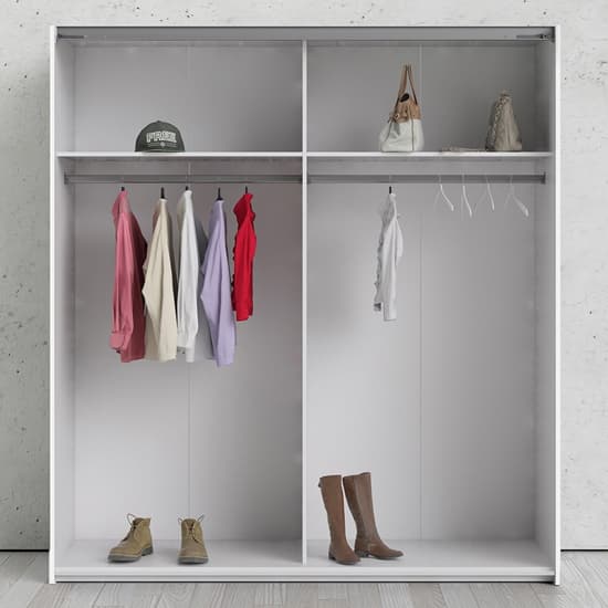 Reck Mirrored Sliding Doors Wardrobe In White With 2 Shelves_6