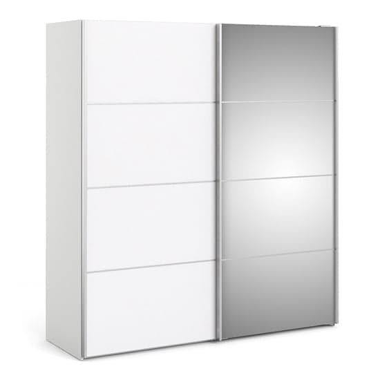 Reck Mirrored Sliding Doors Wardrobe In White With 2 Shelves_1