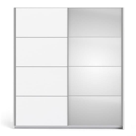 Reck Mirrored Sliding Doors Wardrobe In White With 5 Shelves_2