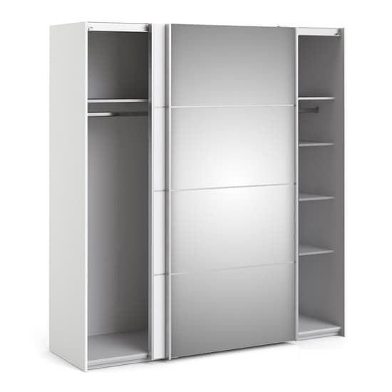 Reck Mirrored Sliding Doors Wardrobe In White With 5 Shelves_3