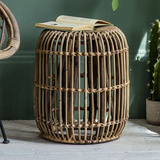 Redwood Round Rattan Wood Side Table In Natural_1