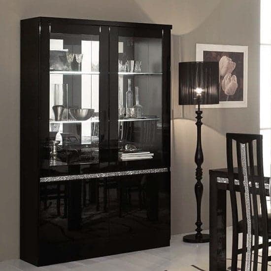 Regal Display Cabinet In Black Gloss Lacquer Cromo Decor LED