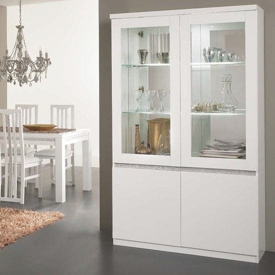 Regal Display Cabinet In White Gloss Lacquer Cromo Decor LED_1