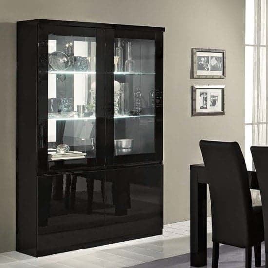 Regal Display Cabinet In Black With High Gloss Lacquer And LED